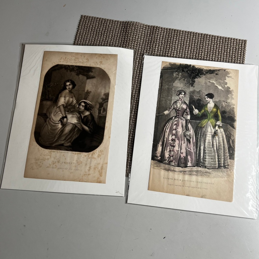 Antique Godey's Lady's Book Engravings The Secret & Paris Fashions Set of 2